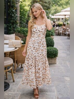 844 Christy Lynn Luisa Printed Linen Dress - Tiger Print Size Medium Color White